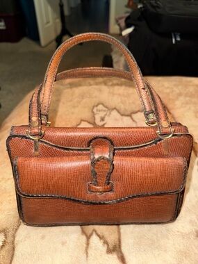 π€VINTAGE ITALIAN BROWN LEATHER TOP-HANDLE SMALL HANDBAGπ€
